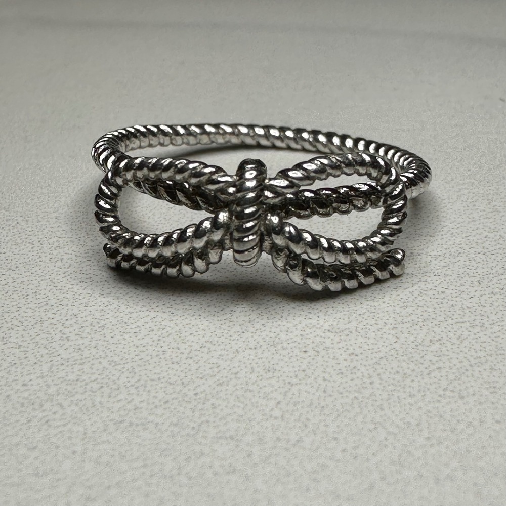 Sterling Silver 925 Rope Bow Ring Size 7.25 Elegant Fine‎ Jewelry